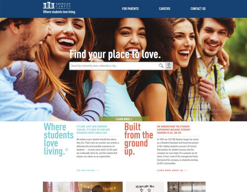 American Campus Communities website by Web3matrix